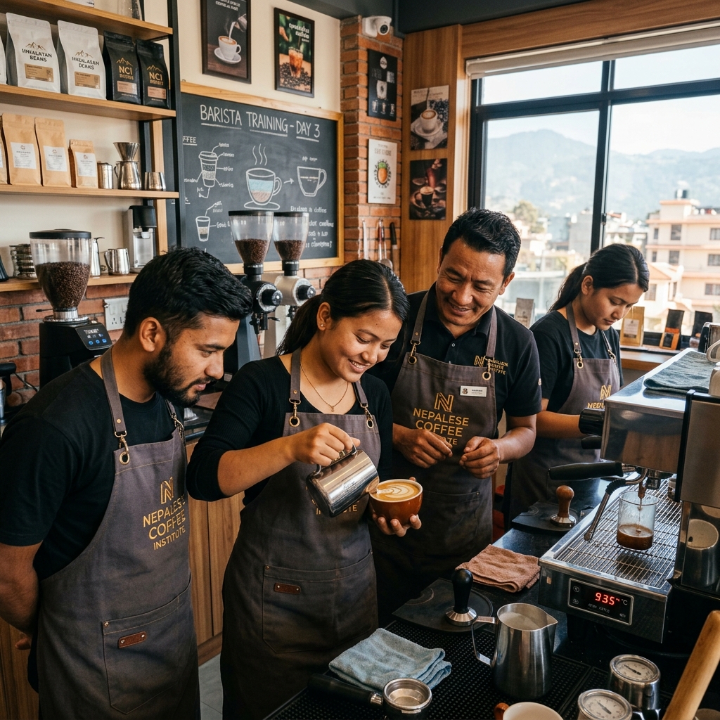 Baristas training in Nepalese Coffee Institute